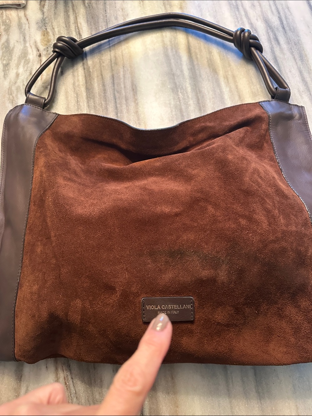 VIOLA CASTELLIANI SUEDE AND LEATHER SLOUCHY SHOULDER BAG - Picture 6 of 11